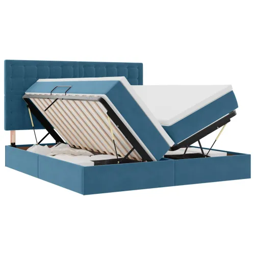 Krevet s od storage s pohranom Tamno plava 180 x 200 cm Baršun - Tamno plava 180 x 200 cm Gumbi Cijena