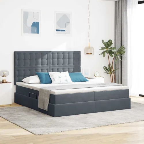 Krevet s od storage s uzglavljem Tamno siva 200 x 200 cm Baršun - Tamno siva 200 x 200 cm Gumbi Cijena