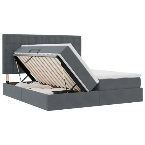 Krevet s od storage s uzglavljem Tamno siva 200 x 200 cm Baršun - Tamno siva 200 x 200 cm Gumbi Cijena