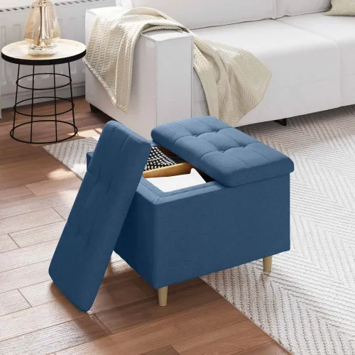 Otoman s pohranom Plava 60 x 60 x 45 cm tkanina - Plava 60 cm Tkanina Cijena