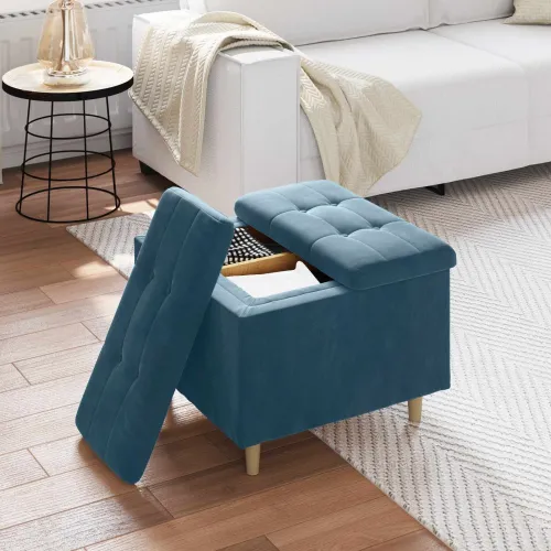 Otoman s pohranom Plava 60 x 60 x 45 cm Baršun - Plava 60 cm Baršun Cijena