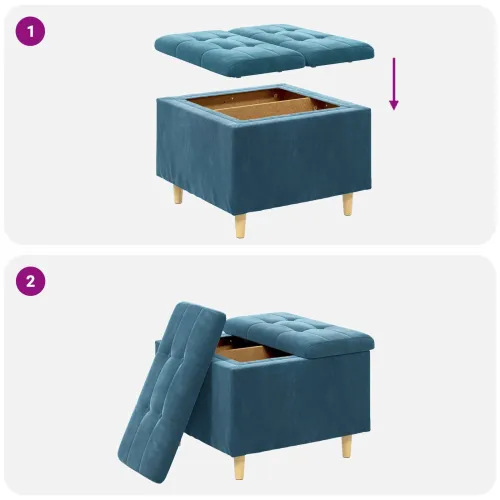 Otoman s pohranom Plava 60 x 60 x 45 cm Baršun - Plava 60 cm Baršun Cijena