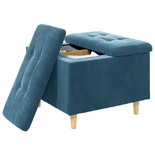 Otoman s pohranom Plava 60 x 60 x 45 cm Baršun - Plava 60 cm Baršun Cijena