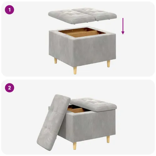 Otoman s pohranom Svijetlo siva 60 x 60 x 45 cm Baršun - Svjetlosiva 60 cm Baršun Cijena