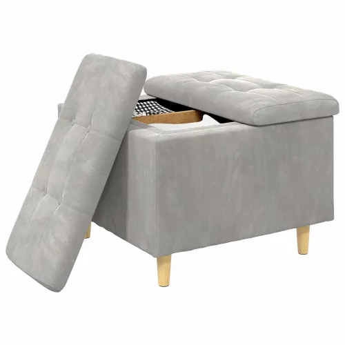 Otoman s pohranom Svijetlo siva 60 x 60 x 45 cm Baršun - Svjetlosiva 60 cm Baršun Cijena