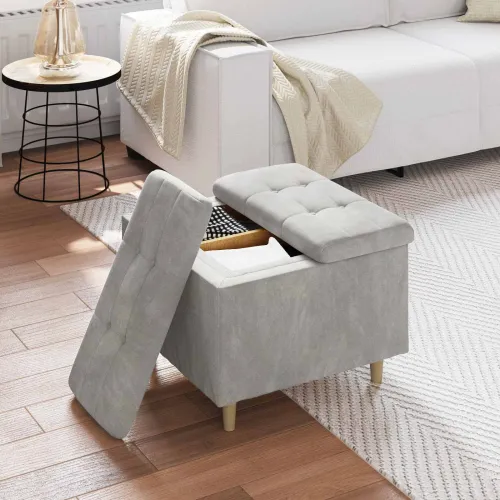 Otoman s pohranom Svijetlo siva 60 x 60 x 45 cm Baršun - Svjetlosiva 60 cm Baršun Cijena