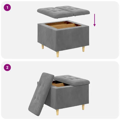 Otoman s pohranom Tamno siva 60 x 60 x 45 cm Baršun - Tamno siva 60 cm Baršun Cijena