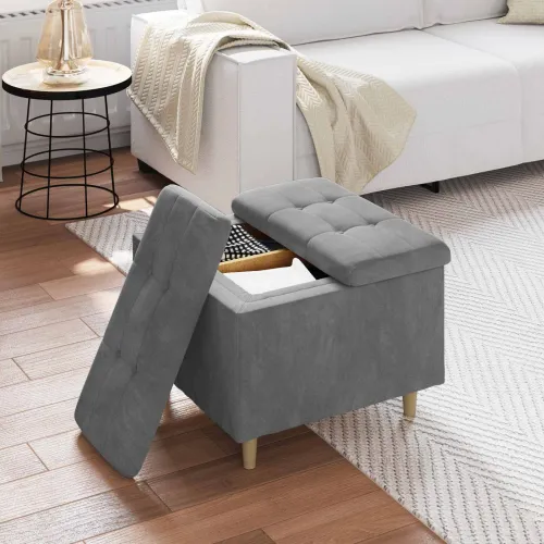Otoman s pohranom Tamno siva 60 x 60 x 45 cm Baršun - Tamno siva 60 cm Baršun Cijena