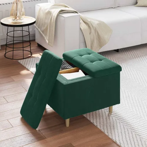 Otoman s pohranom Tamnozelena 60 x 60 x 45 cm Baršun - Tamnozelena 60 cm Baršun Cijena