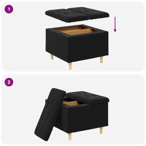 Otoman s pohranom Crna 60 x 60 x 45 cm Baršun - Crna 60 cm Baršun Cijena