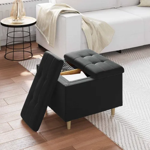 Otoman s pohranom Crna 60 x 60 x 45 cm Baršun - Crna 60 cm Baršun Cijena