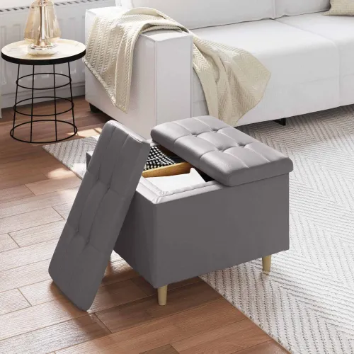 Otoman s pohranom Sivi 60 x 60 x 45 cm Umjetna koža - Sivi 60 cm Umjetna koža Cijena