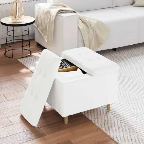 Otoman s pohranom Bijeli 60 x 60 x 45 cm Umjetna koža - Bijeli 60 cm Umjetna koža Cijena