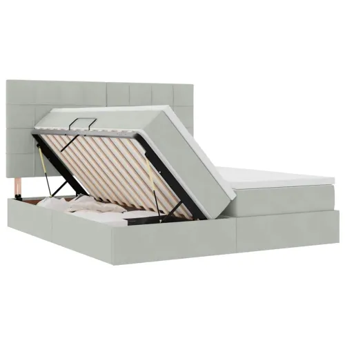 Krevet s od storage Svijetlo siva 200 x 200 cm Baršun - Svjetlosiva 200 x 200 cm Blok sa kvadratićima Cijena