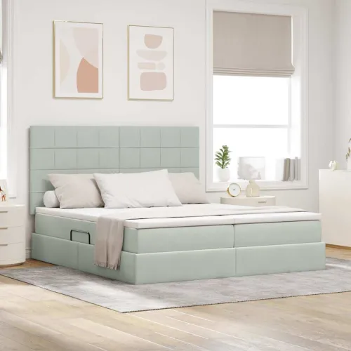 Krevet s od storage Svijetlo siva 200 x 200 cm Baršun - Svjetlosiva 200 x 200 cm Blok sa kvadratićima Cijena