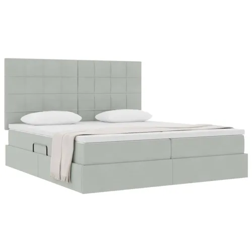 Krevet s od storage Svijetlo siva 200 x 200 cm Baršun - Svjetlosiva 200 x 200 cm Blok sa kvadratićima Cijena