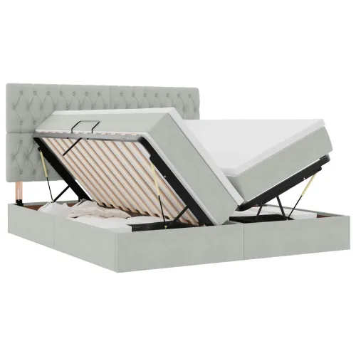 Krevet s od storage Svijetlo siva 200 x 200 cm Baršun - Svjetlosiva 200 x 200 cm Dizajn s jastučićima Cijena