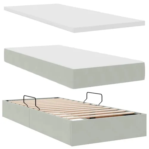 Krevet s od storage Svijetlo siva 200 x 200 cm Baršun - Svjetlosiva 200 x 200 cm Dizajn s jastučićima Cijena