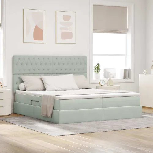 Krevet s od storage Svijetlo siva 200 x 200 cm Baršun - Svjetlosiva 200 x 200 cm Dizajn s jastučićima Cijena