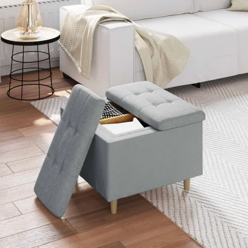 Otoman s pohranom Svijetlo siva 60 x 60 x 45 cm tkanina - Svjetlosiva 60 cm Tkanina Cijena