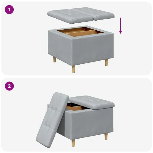 Otoman s pohranom Svijetlo siva 60 x 60 x 45 cm tkanina - Svjetlosiva 60 cm Tkanina Cijena