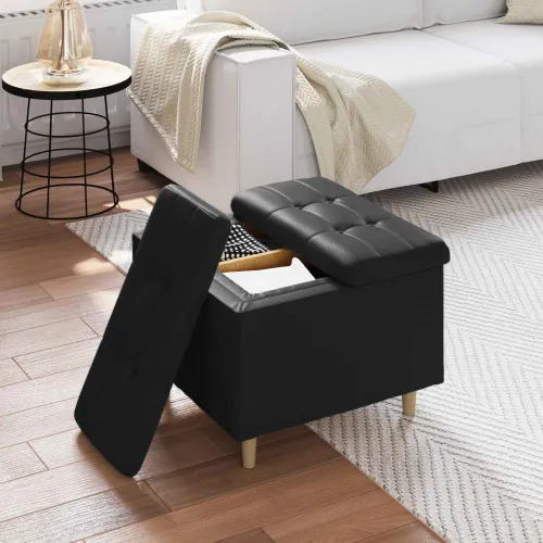 Otoman s pohranom Crna 60 x 60 x 45 cm Umjetna koža - Crna 60 cm Umjetna koža Cijena