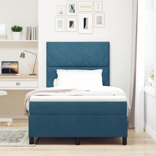 Box spring krevet Tamno plava 120 x 190 cm Baršun - Tamno plava 120 x 190 cm Dizajn s rombovima Cijena