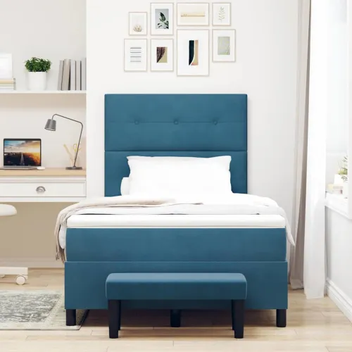 Box spring krevet Tamno plava 190 x 120 cm Baršun - Tamno plava 120 x 190 cm Prošiveno gumbima Cijena