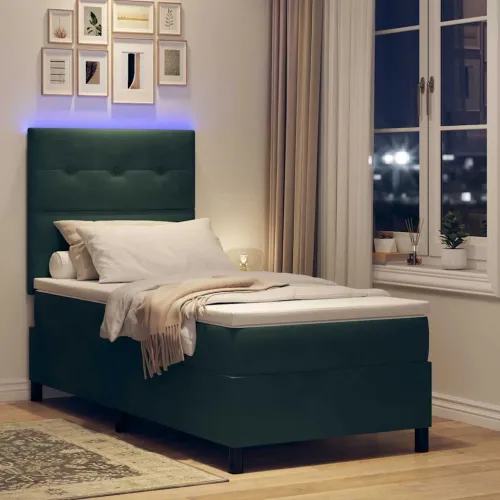 LED Box Spring Krevet Tamnozelena 80 x 200 cm Baršun - Tamnozelena 80 x 200 cm Prošiveno gumbima Cijena