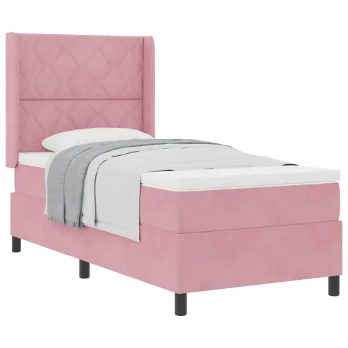 Box spring krevet Ružičasta 90 x 190 cm Baršun - Ružičasta 90 x 190 cm Dizajn s rombovima Cijena