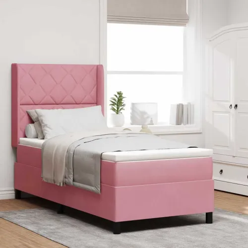 Box spring krevet Ružičasta 90 x 190 cm Baršun - Ružičasta 90 x 190 cm Dizajn s rombovima Cijena