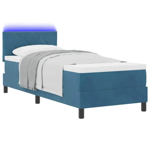 LED Box Spring Krevet Tamno plava 80 x 200 cm Baršun - Tamno plava 80 x 200 cm Dizajn s rombovima Cijena