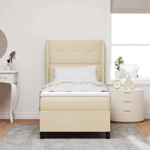 Box spring krevet s uzglavljem Krema 80 x 200 cm tkanina - Krema 80 x 200 cm Prošiveno gumbima Cijena