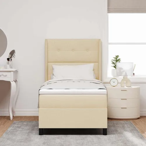 Box spring krevet s jastukom Krema 200 x 80 cm tkanina - Krema 80 x 200 cm Prošiveno gumbima Cijena
