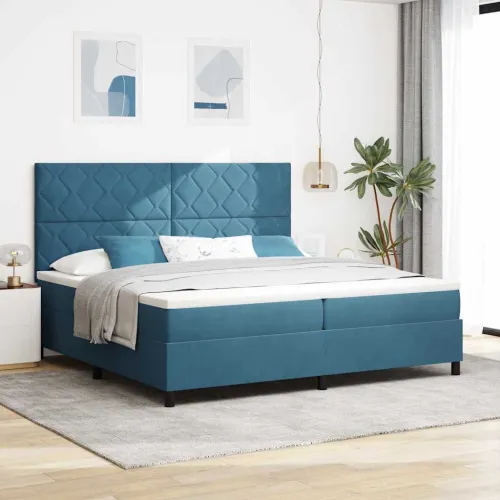 Box spring krevet Tamno plava 200 x 200 cm Baršun - Tamno plava 200 x 200 cm Dizajn s rombovima Cijena