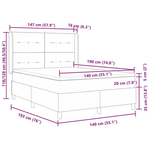 Box spring krevet s uzglavljem Crna 140 x 190 cm tkanina - Crna 140 x 190 cm Prošiveno gumbima Cijena
