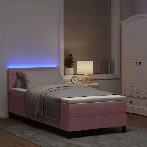 LED Box Spring Krevet Ružičasta 100 x 200 cm Baršun - Ružičasta 100 x 200 cm Kristal s dugmadima Cijena