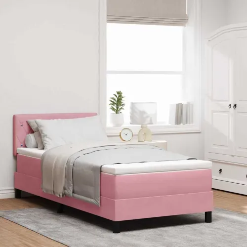 LED Box Spring Krevet Ružičasta 100 x 200 cm Baršun - Ružičasta 100 x 200 cm Kristal s dugmadima Cijena
