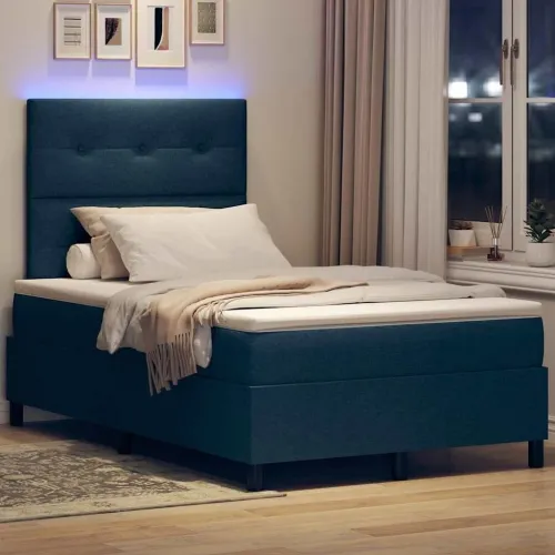 Box spring krevet s LED trakama Plava 120 x 200 cm tkanina - Plava 120 x 200 cm Prošiveno gumbima Cijena