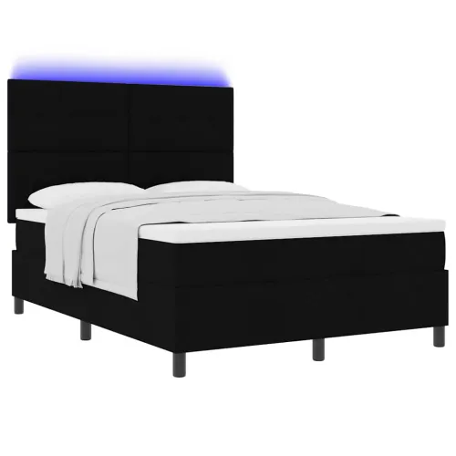 Box spring krevet s LED trakama Crna 140 x 190 cm tkanina - Crna 140 x 190 cm Prošiveno gumbima Cijena