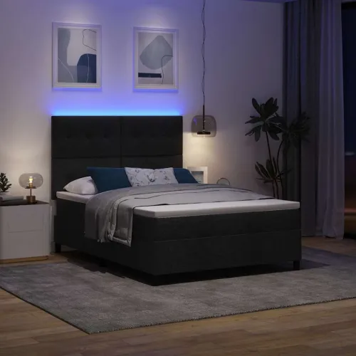Box spring krevet s LED trakama Crna 140 x 190 cm tkanina - Crna 140 x 190 cm Prošiveno gumbima Cijena