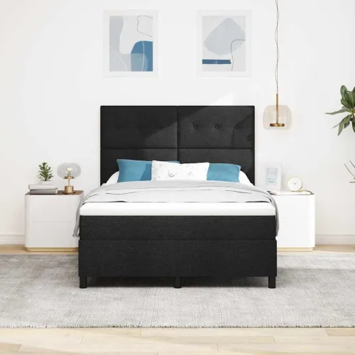 Box spring krevet s LED trakama Crna 140 x 190 cm tkanina - Crna 140 x 190 cm Prošiveno gumbima Cijena