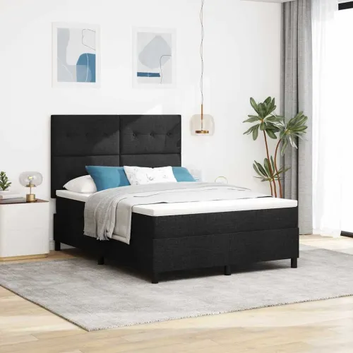 Box spring krevet s LED trakama Crna 140 x 190 cm tkanina - Crna 140 x 190 cm Prošiveno gumbima Cijena