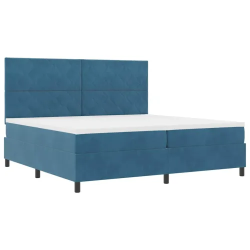 LED Box Spring Krevet Tamno plava 200 x 200 cm Baršun - Tamno plava 200 x 200 cm Dizajn s rombovima Cijena