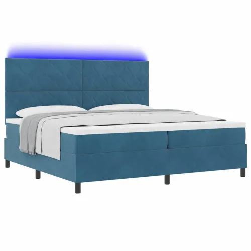 LED Box Spring Krevet Tamno plava 200 x 200 cm Baršun - Tamno plava 200 x 200 cm Dizajn s rombovima Cijena
