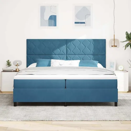 LED Box Spring Krevet Tamno plava 200 x 200 cm Baršun - Tamno plava 200 x 200 cm Dizajn s rombovima Cijena