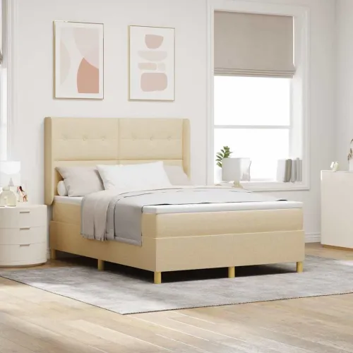Box spring krevet s uzglavljem Krema 140 x 190 cm tkanina - Krema 140 x 190 cm Prošiveno gumbima Cijena