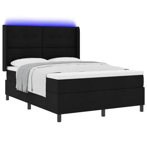 LED Box Spring Krevet s uzglavljem Crna 140 x 190 cm tkanina - Crna 140 x 190 cm Prošiveno gumbima Cijena