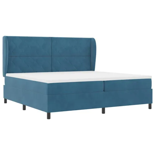 Box spring krevet Tamno plava 200 x 200 cm Baršun - Tamno plava 200 x 200 cm Dizajn s rombovima Cijena