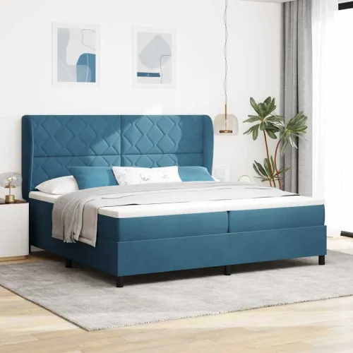 Box spring krevet Tamno plava 200 x 200 cm Baršun - Tamno plava 200 x 200 cm Dizajn s rombovima Cijena